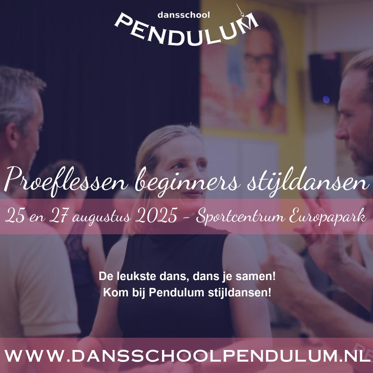 Pendulum poster - Proeflessen beginners stijldansen 25 en 27 augustus 27 aug. 2025 ??:??