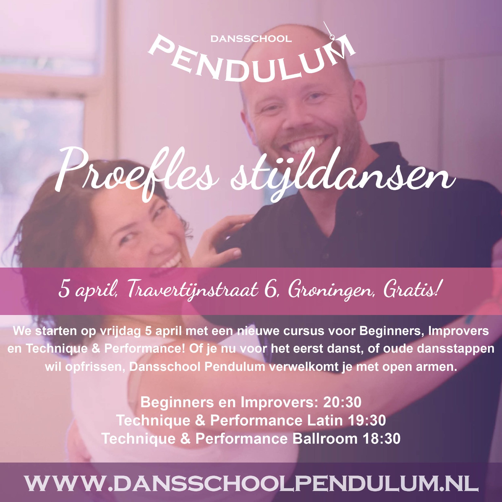 Pendulum poster - Vrijblijvende proeflessen!  05 apr. 2024 20:30 - 21:40